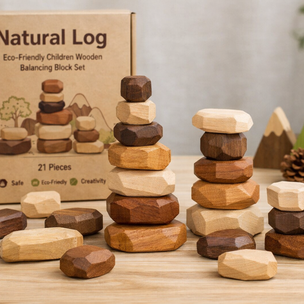 Eco-Friendly Wooden Balancing Blocks – Natural Log Building Toy